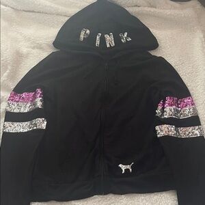 PINK Victoria's Secret Black Hoodie with Pink and Silver Sequins